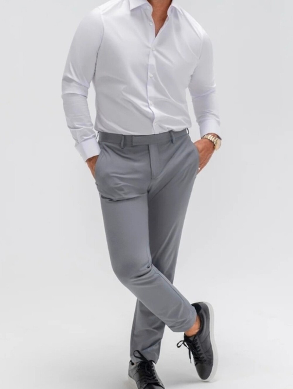 Sene White Dress Shirt Long Sleeve Slim Fit Button Down Performance Tech Top  L